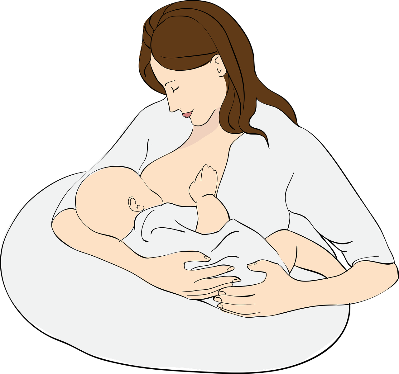 Baby trinkt Muttermilch; dies stärkt die Gesundheit